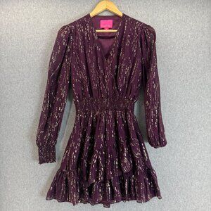 Lilly Pulitzer Cristiana Silk Long‎ Sleeve Dress Purple Gold Dot Womens Size 6